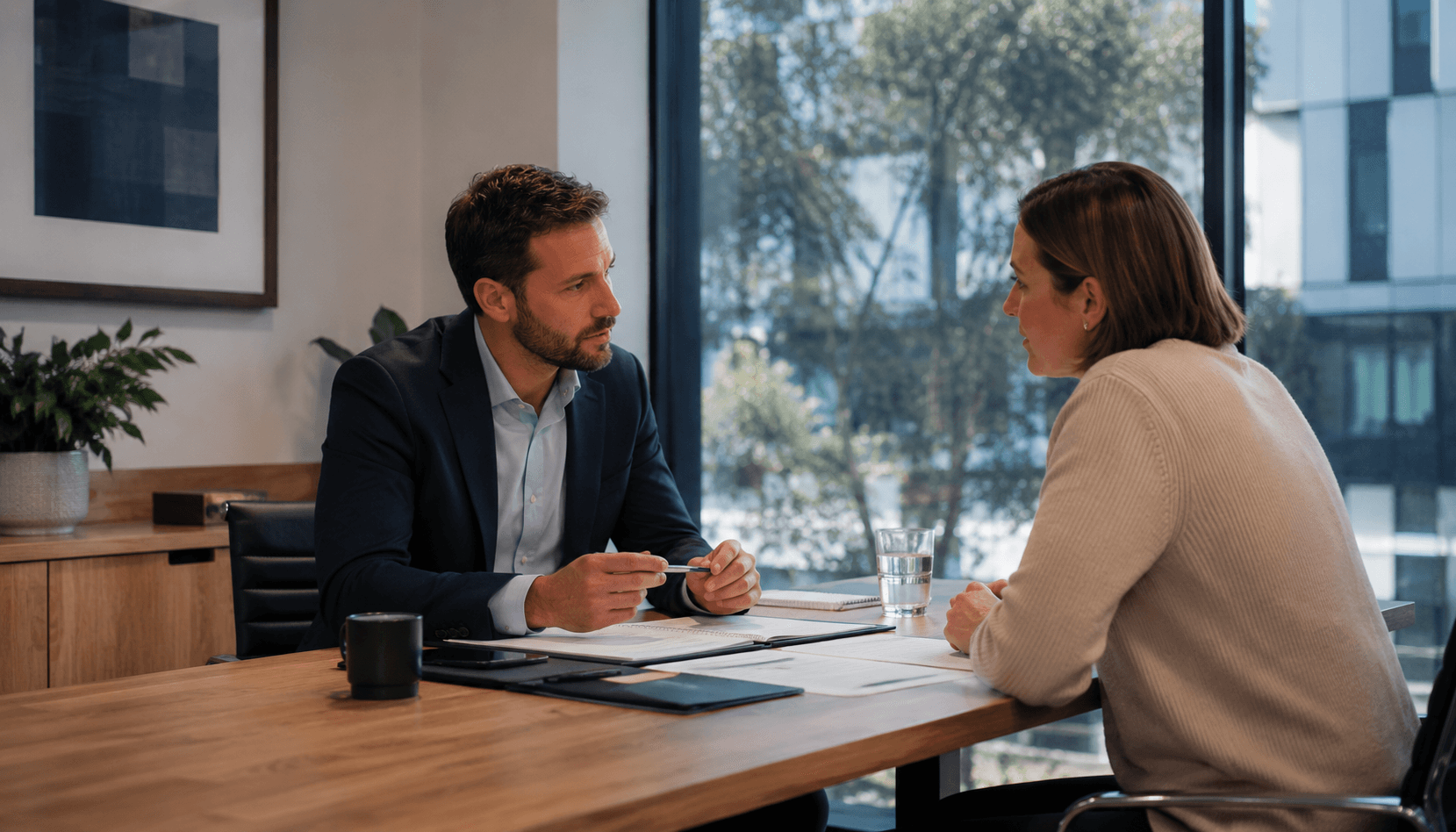 Broker explaining policy limits to an Australian business owner