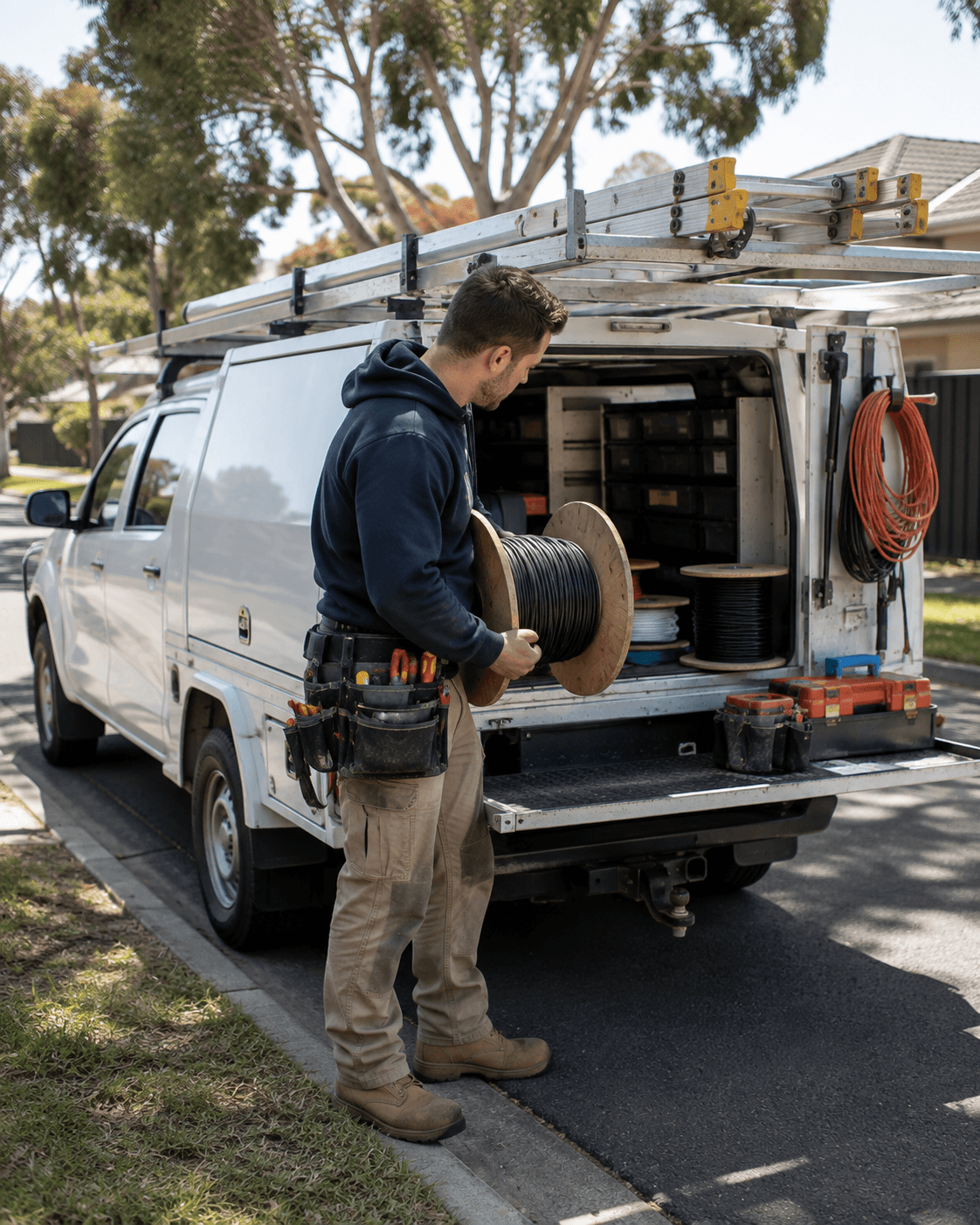 Electrician loading tools into a trade ute — Ideal Insurance Brokers