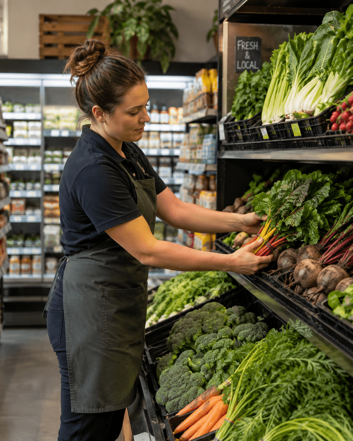 Staff restocking produce in an Australian grocery store — grocery store insurance