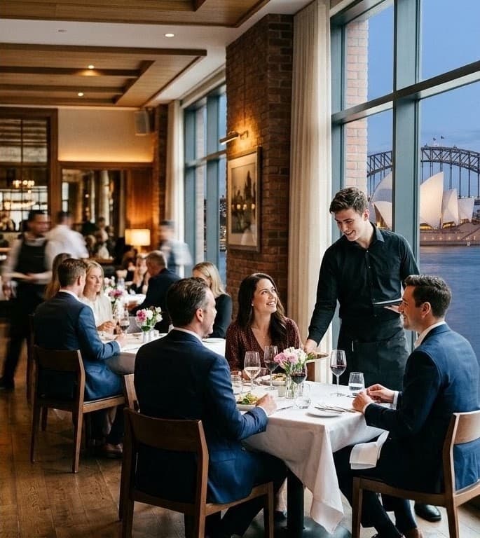 Restaurant dining room looking out to Sydney Harbour — restaurant insurance