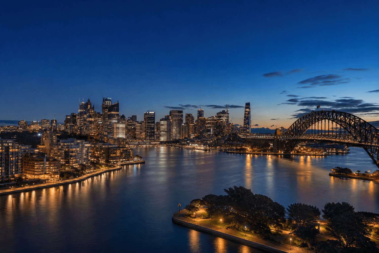 Sydney Harbour Bridge and CBD at dusk - Ideal Insurance Brokers, NSW Australia