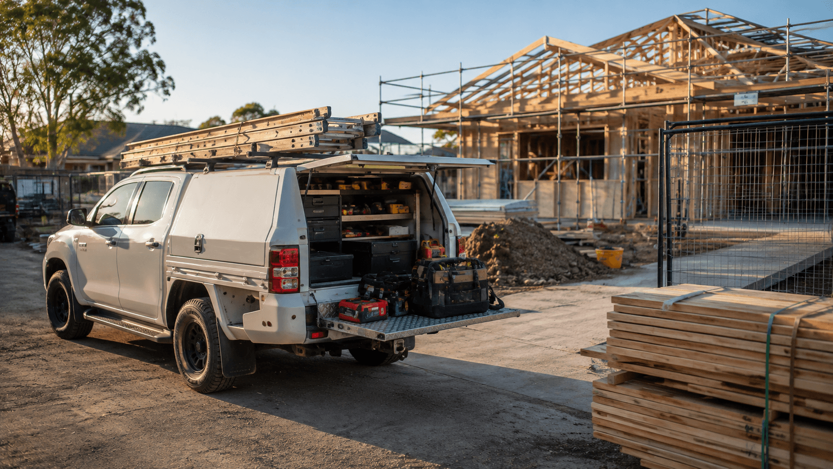 Trade contractor ute and tools on site — contractors insurance