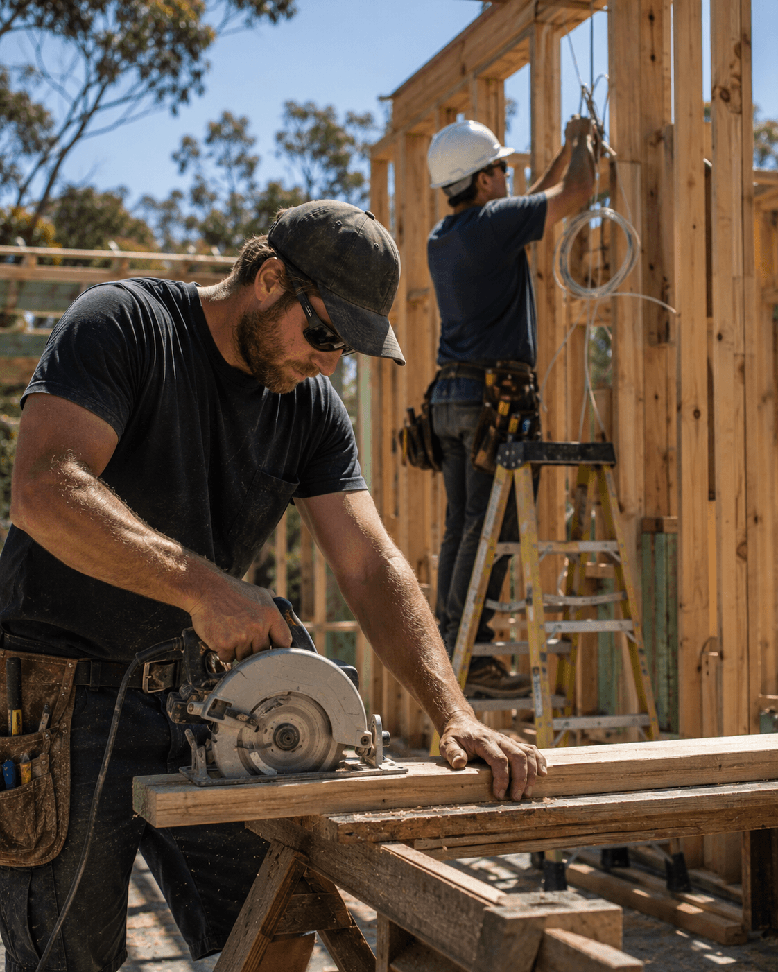Australian tradespeople on a house build — tradies insurance
