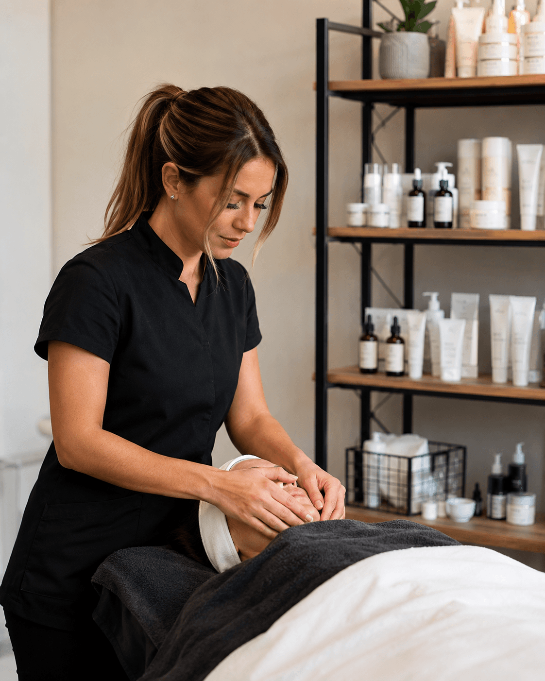 Beauty treatment room and product shelves in an Australian store — beauty shop insurance