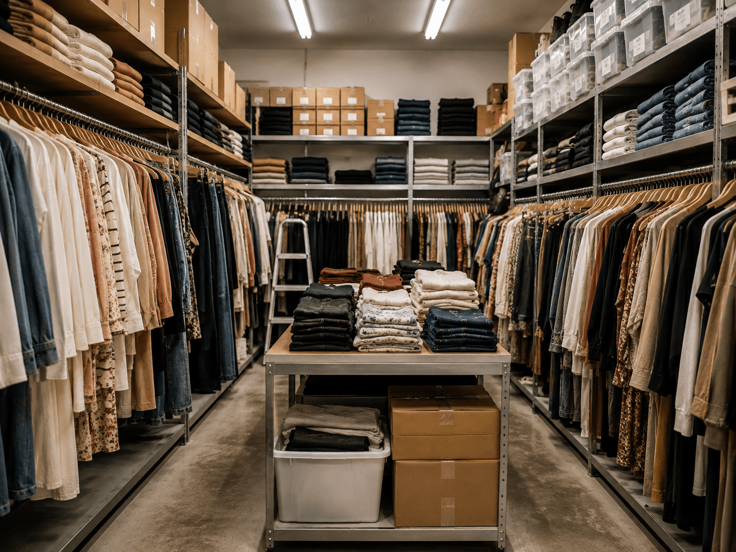Peak-season clothing stock in a fashion store back room — clothing store insurance