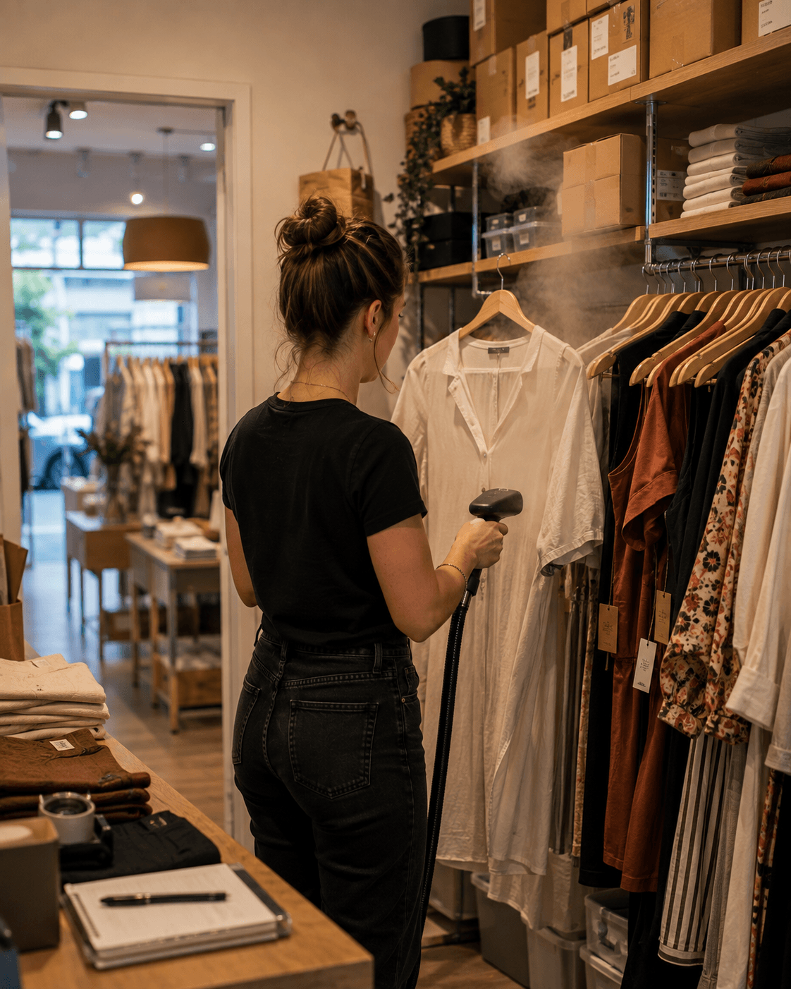 Retailer preparing garments in a clothing store stockroom — Ideal Insurance Brokers