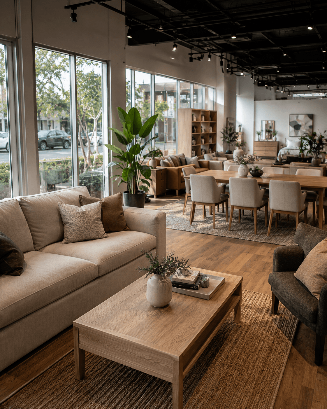 Australian furniture showroom with sofas and dining settings — furniture store insurance