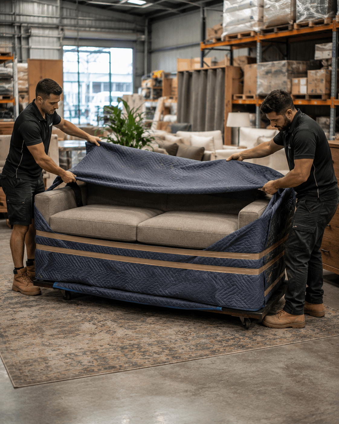 Furniture being prepared for delivery in an Australian warehouse — Ideal Insurance Brokers