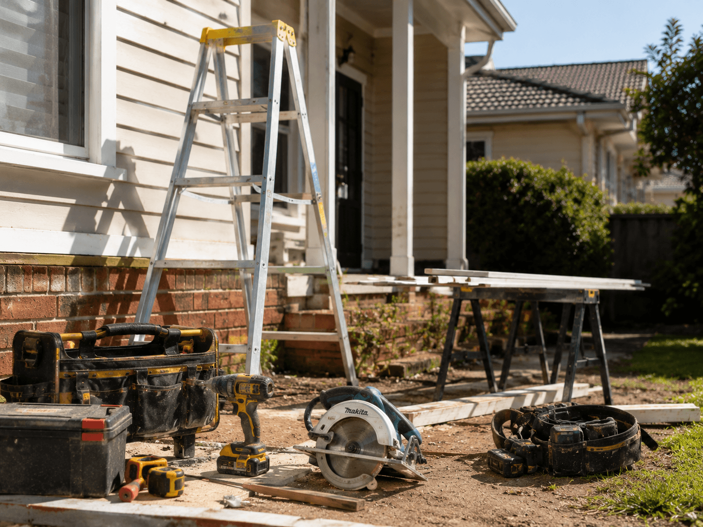 Handyman tools and ladder on an Australian residential job — handyman insurance