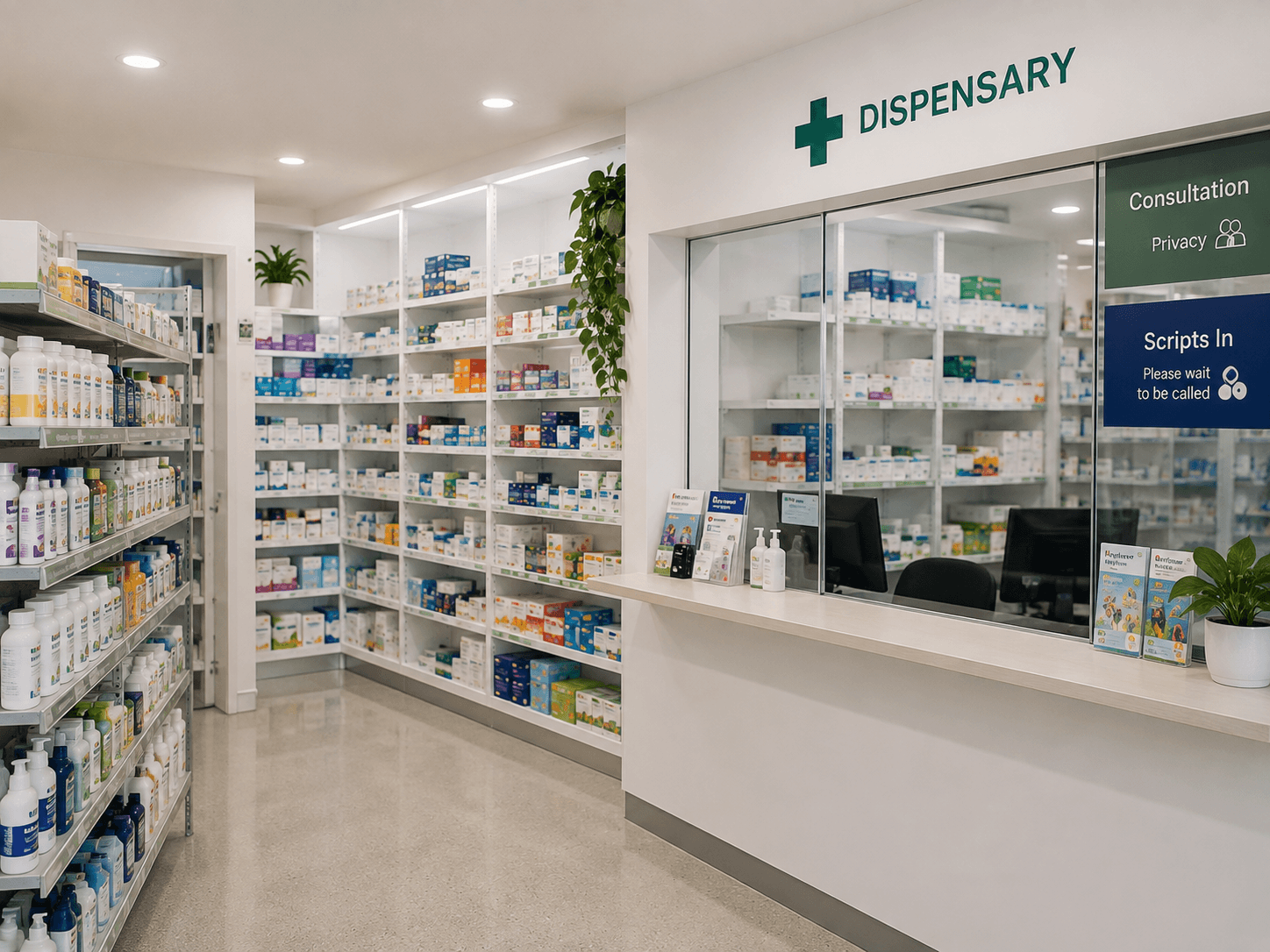 Pharmacy dispensary shelves in an Australian community pharmacy — pharmacy insurance
