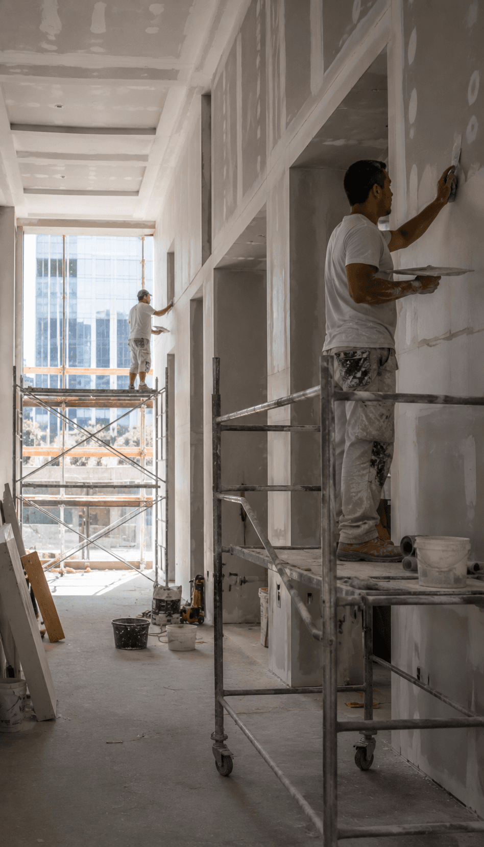 Plasterers on an Australian interior fit-out site