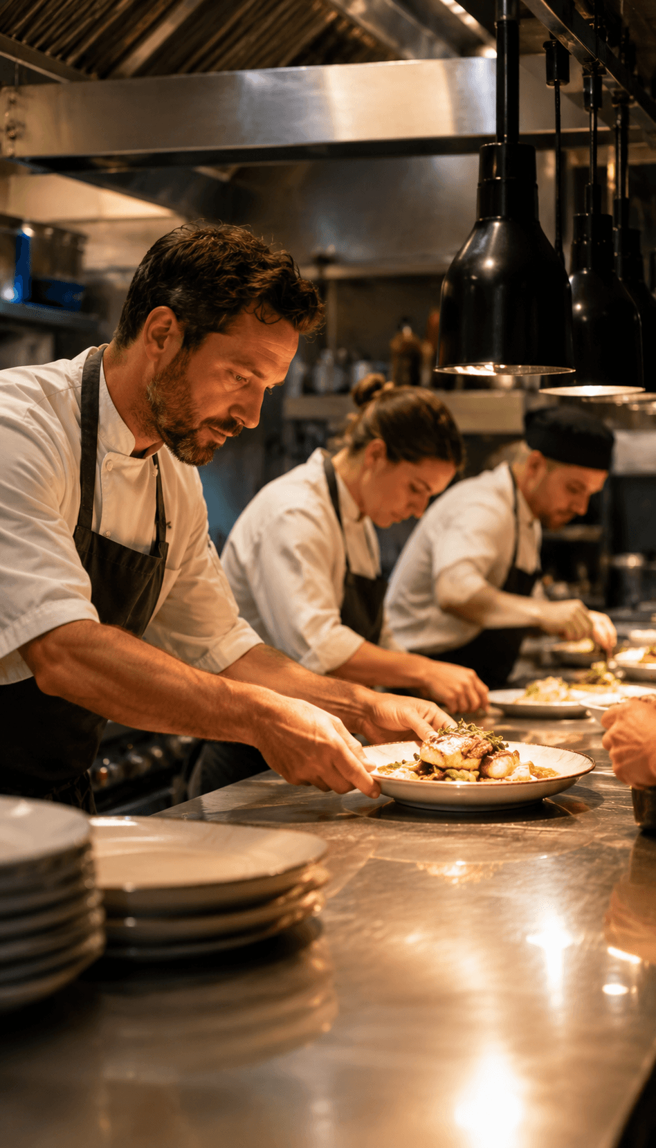 Chef plating dishes in an Australian restaurant kitchen — restaurant insurance australia