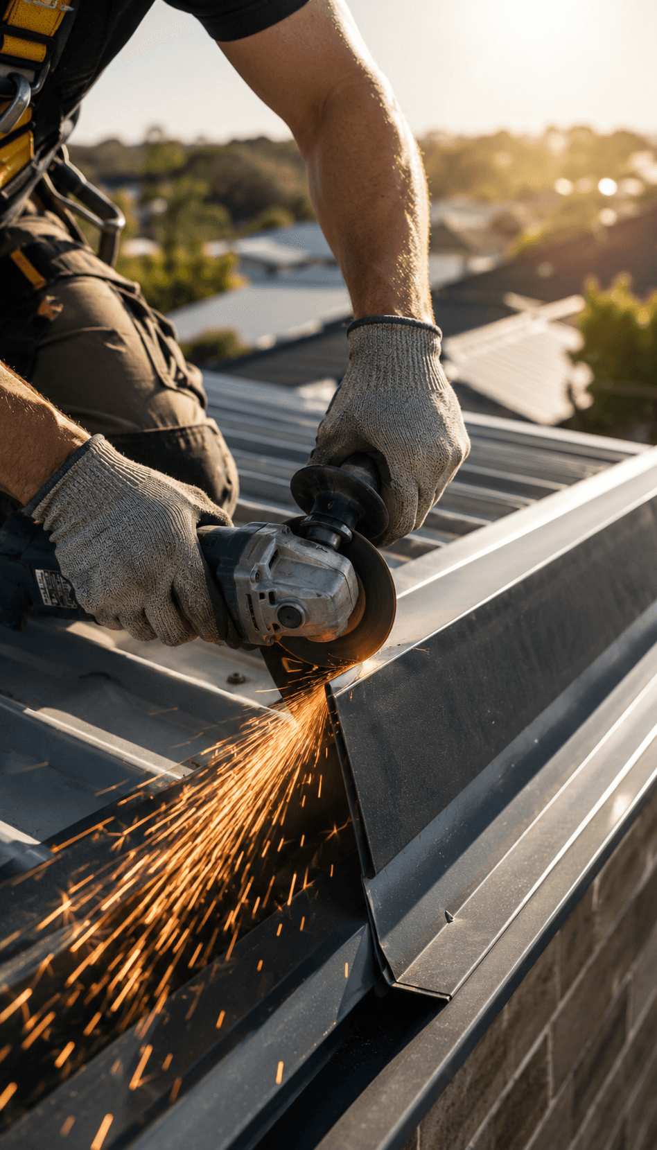Roofing contractor working at height on an Australian residential roof