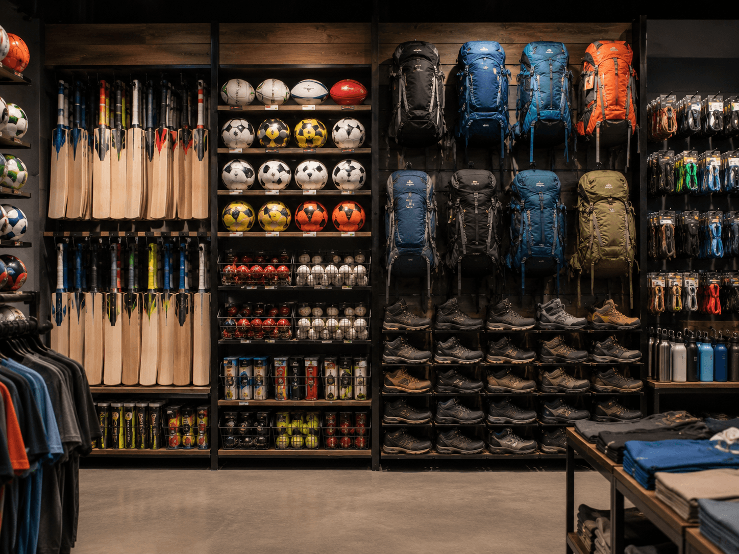 Wall of sporting equipment in an Australian retail store — sporting goods store insurance