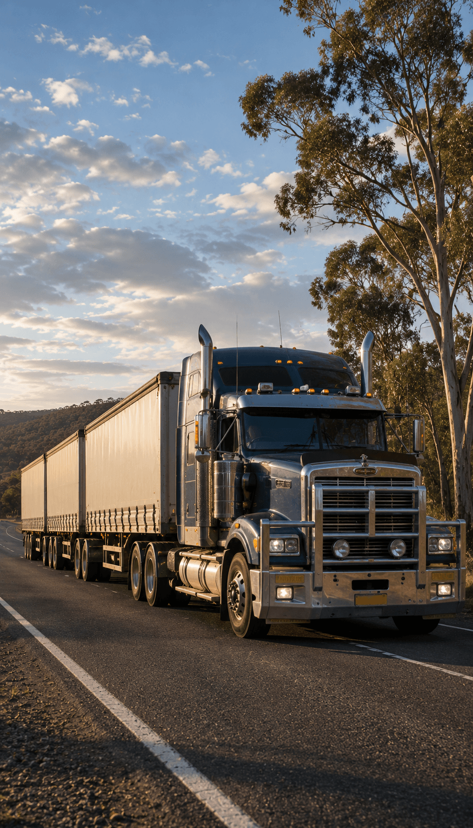 Australian B-double on a regional highway — interstate truck insurance