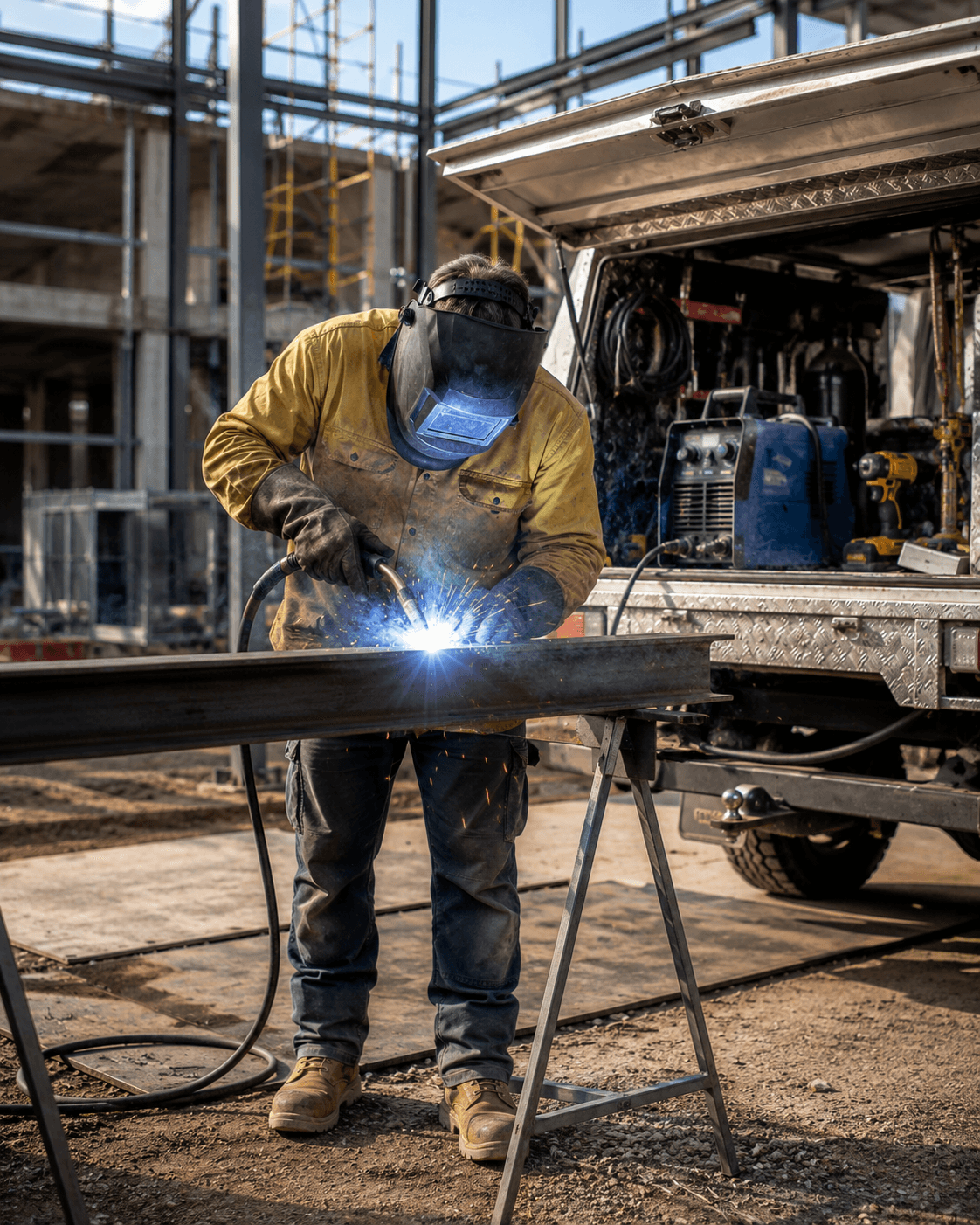 Mobile welder on an Australian commercial site — Ideal Insurance Brokers