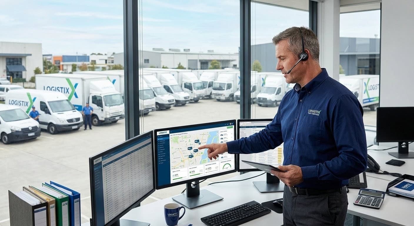 Logistics operations centre tracking a commercial fleet
