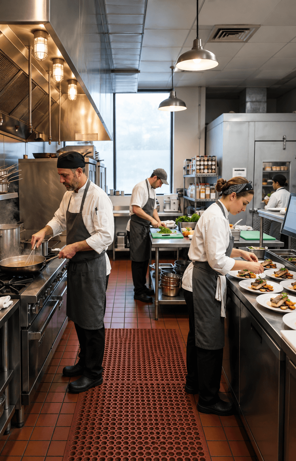 Chefs working in a commercial restaurant kitchen — restaurant insurance