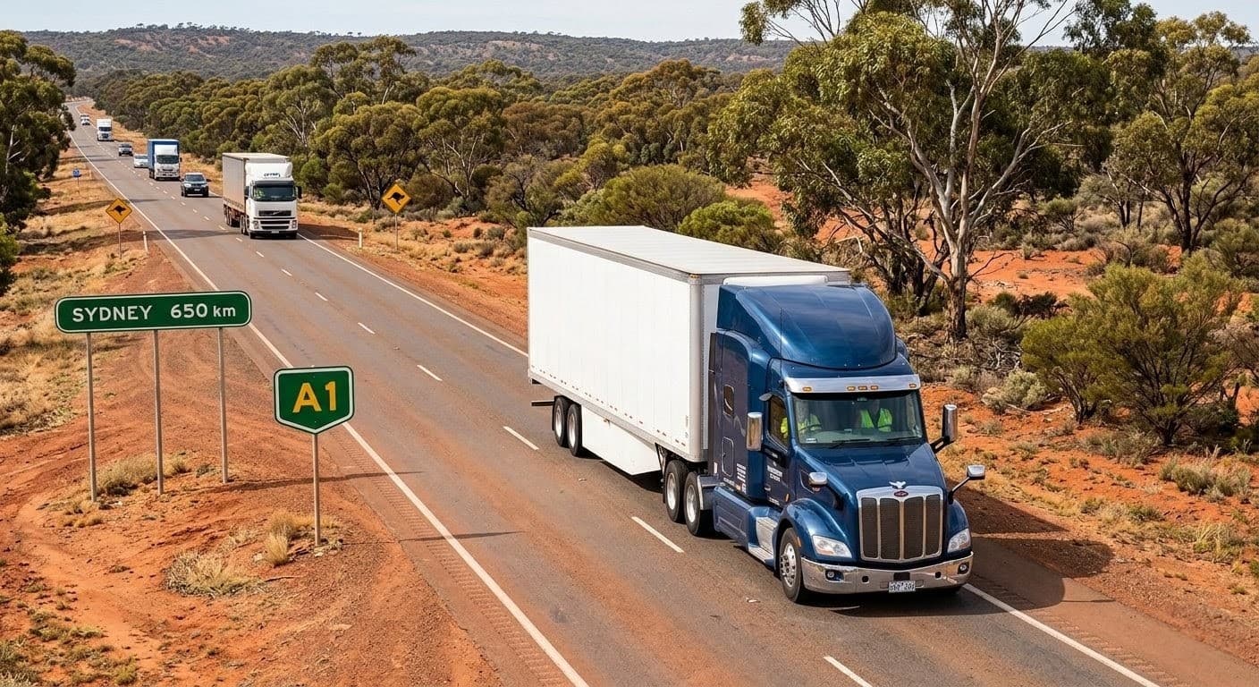Semi-trailer on a New South Wales highway toward Sydney — truck insurance
