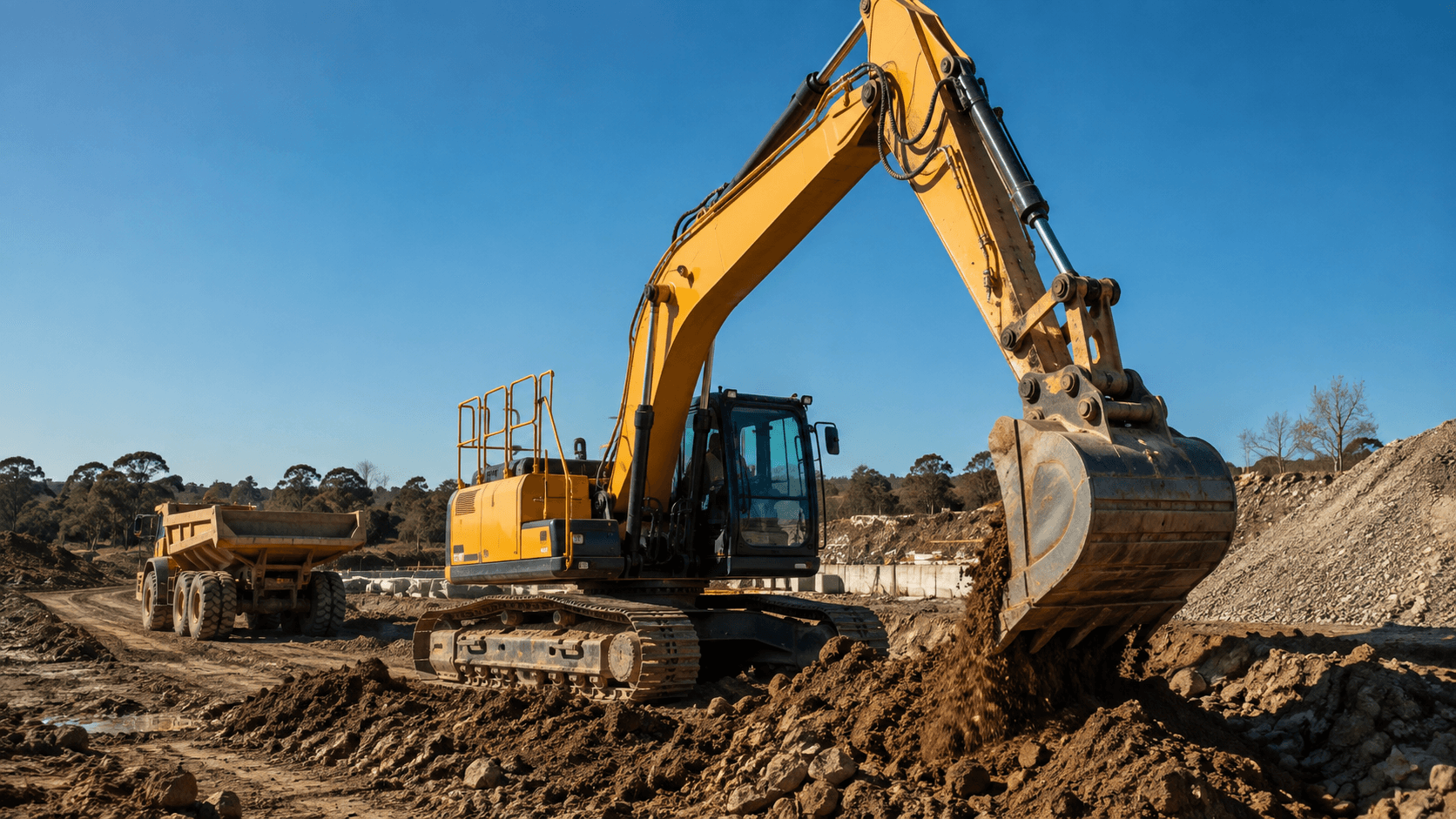 Excavator and plant on an Australian worksite — plant and machinery insurance