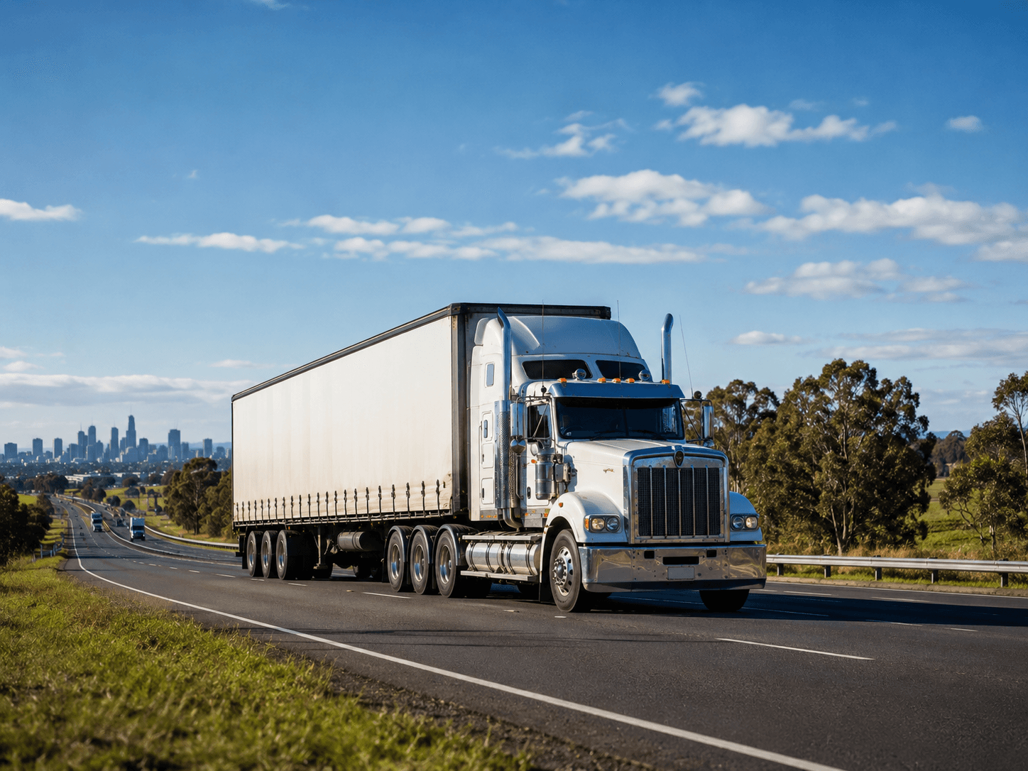 Australian semi-trailer on the highway toward the city — truck insurance